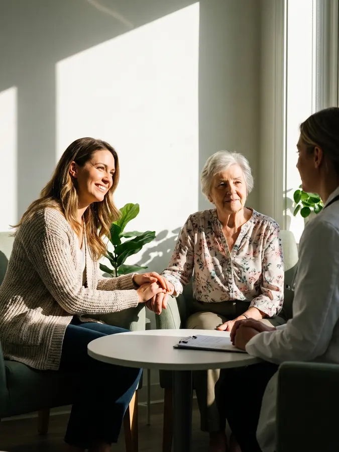 Família acompanhando consulta de geriatria